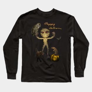 Funny halloween design with mummy, owl and pumpkin Long Sleeve T-Shirt